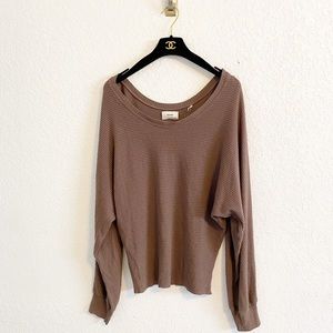 Joah Brown Long Sleeve Top Shirt OS One Size Ribbed Lightweight Stretchy